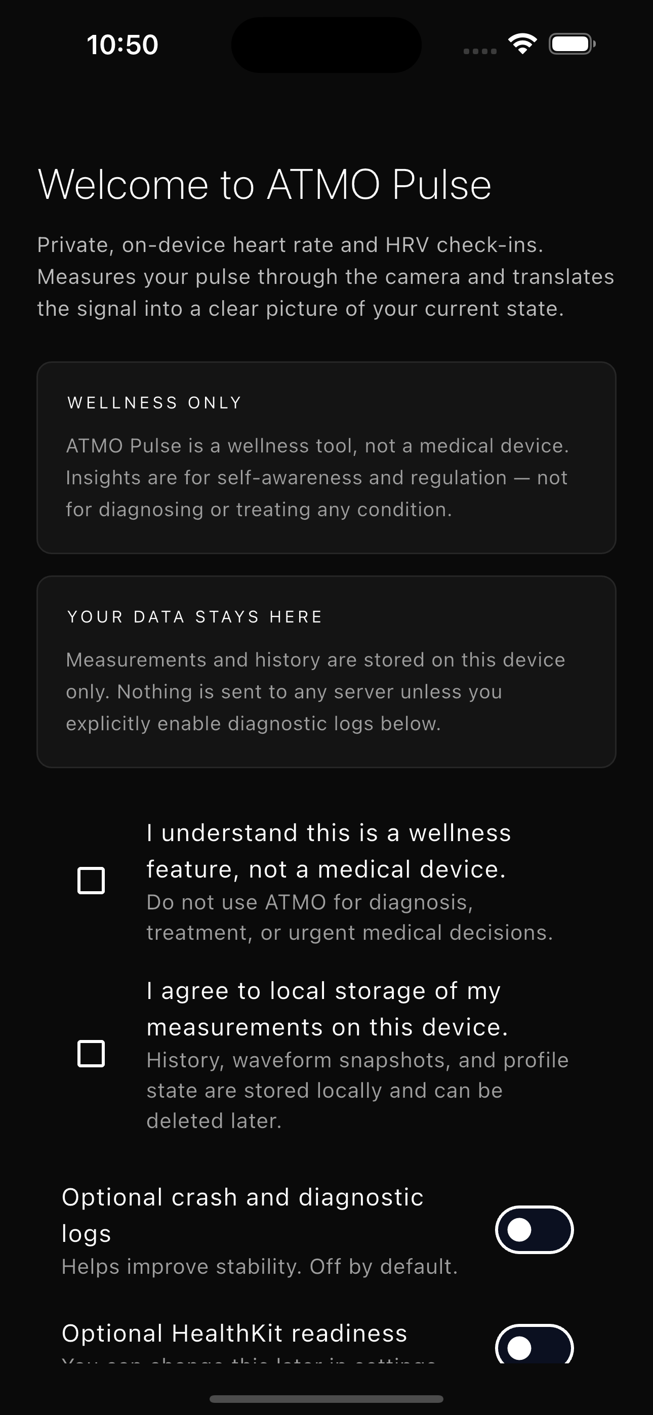 ATMO Pulse – Measurement screen